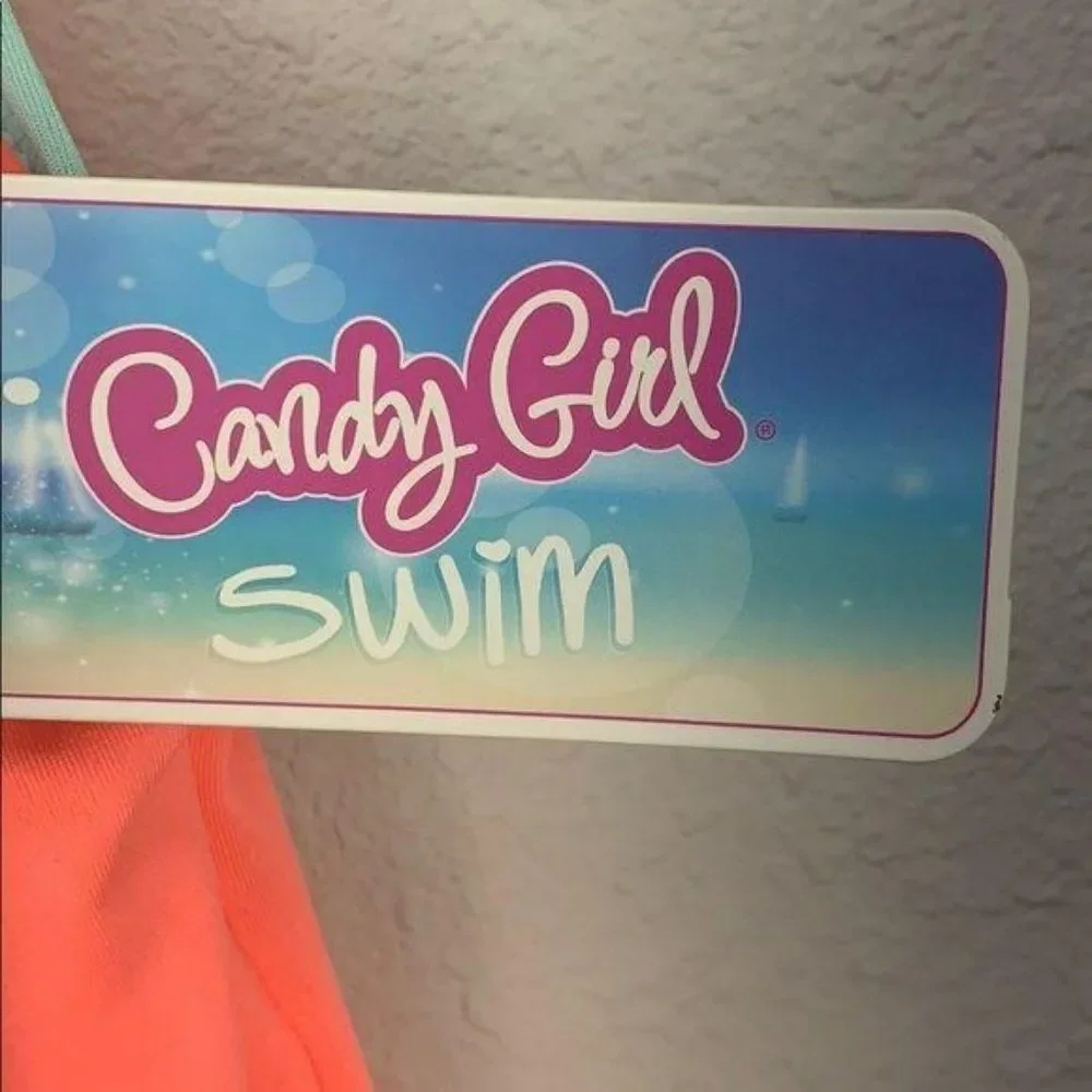 Candy Girl Mermaid Squad One Piece Small Bathing suit orange teal coral Swimsuit